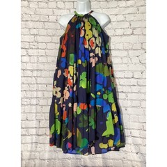 Whit Two Anthropologie Floral Halter Tiered Midi Dress Navy Blue Multi XSP