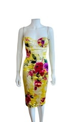 Vintage 1990s Dolce & Gabbana Yellow + Pink Floral Roses Bustier Dress