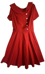 WEDTREND SHORT SLEEVED RED DRESS-COLLAR & WHITE BUTTONS-SIZE LARGE-PRE OWNED