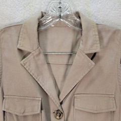 Beige Collared Button Front Pocket Micro Mini Shirt Womens Dress Size M