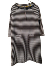 NWT Thyme & Honey Ribbed Stripe Pockets Shift Dress Sz s/m Retro Y2K White Gray