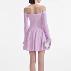 AUTH Women Self-Portrait Off the Shoulder Long Sleeve Knit Mini Dress