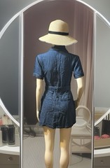 7 For All Mankind Lustre Blue Denim Button Down Shirt Dress with Tie Belt