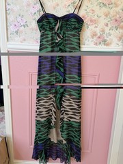 BCBGMaxAzria silk chiffon ruffle front strapless maxi dress with train size 0