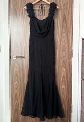 Topshop Premium Black Jacquard Spot Floral Applique Strap Godet Maxi Dress UK 10