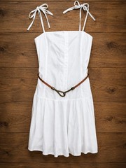 White Cotton Drop Waist Sundress UK 12 Tie Strap Summer Holiday Mini