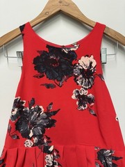 Free People Flutterby Printed Mini Dress Red/Black Floral Sz 12 Fit N Flare EUC