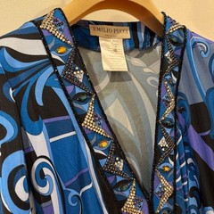 Emilio Pucci, Long-Sleeved Dress, Multicolor, blue, Geometric, Bijou, V-Neck
