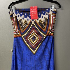 Papillon Women&rsquo;s Maxi Dress M Strapless Geometric Tribal Blue Knit Stretch