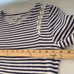 Neiman Marcus Dress Small Navy White Stripes Cotton Shift Lace Up Detail Coastal