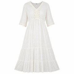 VTG Tiered Maxi Cottgecare Dress Large White Boho Coquette Whimsigoth Sheer