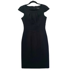 New Look Sheath Dress Womens 8 Black Cap Sleeve Pleated Neck Career Scoop Neck