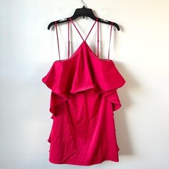 Jewel Badgley Mischka Amelia Ruffled Satin Mini Dress Deep Rose 8
