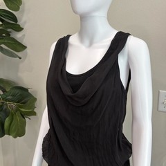 NWT Pura Seta Black Silk Jersey Lined Midi Dress Size Small Drop Waist Flowy
