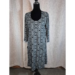 Fresh Produce Dress Medium Gray Black Geometric 100% Cotton USA Pockets Midi