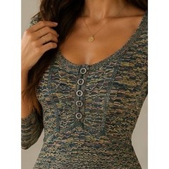 Free People Sunrise Dress Medium Green Knit Bodycon Mini Boho Cotton 3/4 Sleeve