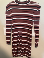 Banana Republic petite XS striped ribbed knit sweater dress brown white black