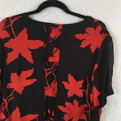 Shopping With Antthony Dress Womens 2X Plus Size Black Red Flower Art To Wear