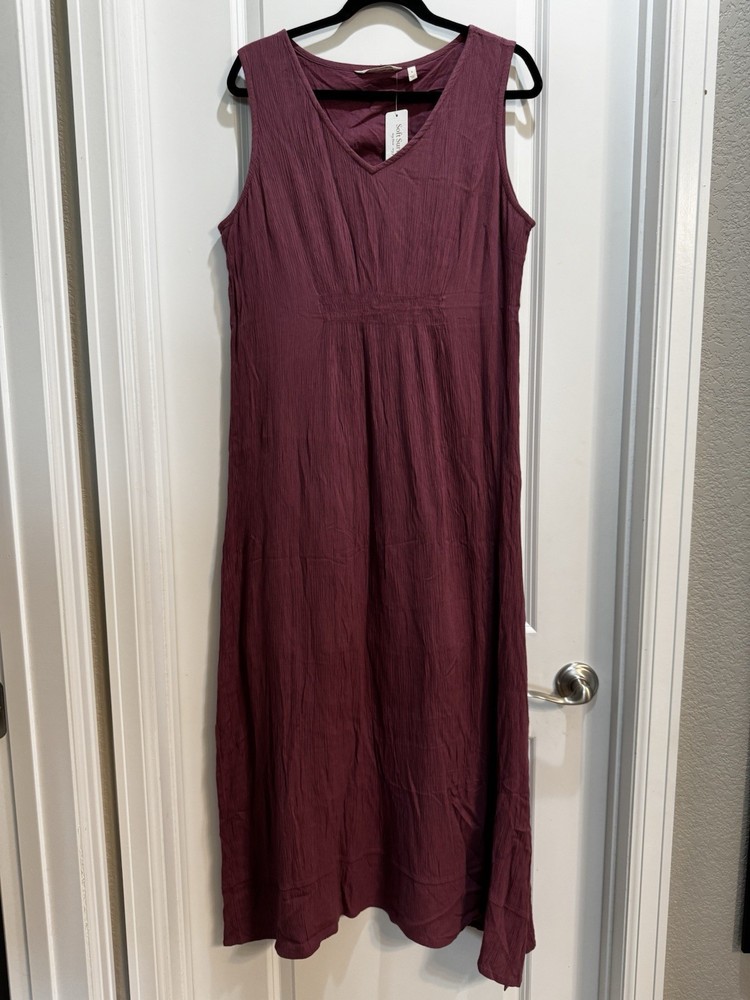 NWT Soft Surroundings Mauve Sleeveless Dress Large Vneck Shirred Front Side Slit