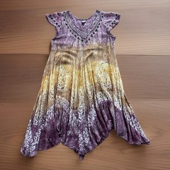 SHORELINE O/S Boho Tie-Dye Purple Yellow Floral Paisley Embroidered Pixie Dress