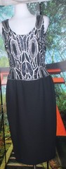 BEADED COCKTAIL DRESS SUIT SEPARATE BLACK WHITE M/L