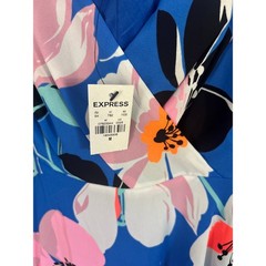 NWT Express Blue Tropical Floral Mini Dress Womens M Surplice Spaghetti Straps