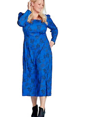 Curvissa Size 16 Blue Print Side Split 48&Prime; / 122cm Square Neck Midi DRESS