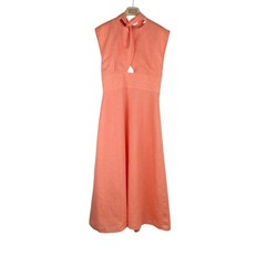 SCANLAN THEODORE Coral Dress AU 12 US 8 Linen Midi As New Tangerine Turban Twist