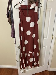 Anthropologie Dress Small Red Polka Dots Midi Drop Waist Tiered Pockets Preppy