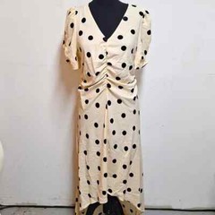 NEW! Vintage-Style Crepe Short Sleeve Midi Dress, Beige Polka Dot – A New Day