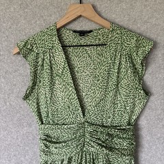 Banana Republic | Silk & Linen Women’s Green Floral V-Neck Flutter Sleeve Dress