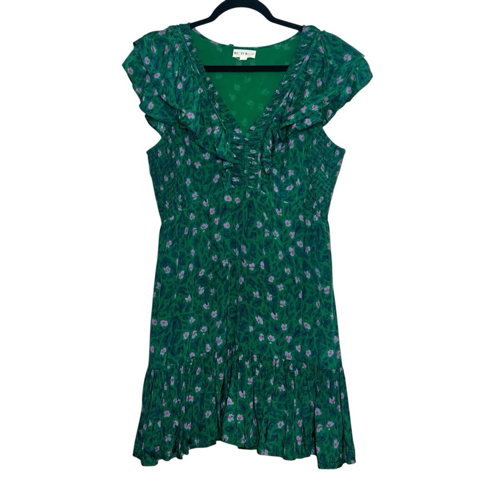Roller Rabbit Dress Cerro Ondike Mini Green Pink Floral Womens Size Large
