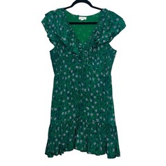 Roller Rabbit Dress Cerro Ondike Mini Green Pink Floral Womens Size Large