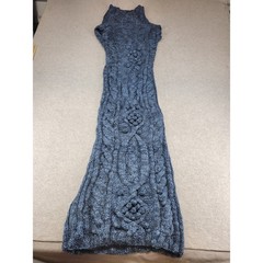 Douglas Hannant Blue Wool Cable Knit Maxi Dress Made in Italy Womens Size Medium