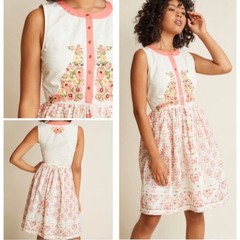 Modcloth Conversation Masterpiece Dress Pink Embroider Floral A Line XXS 2XS