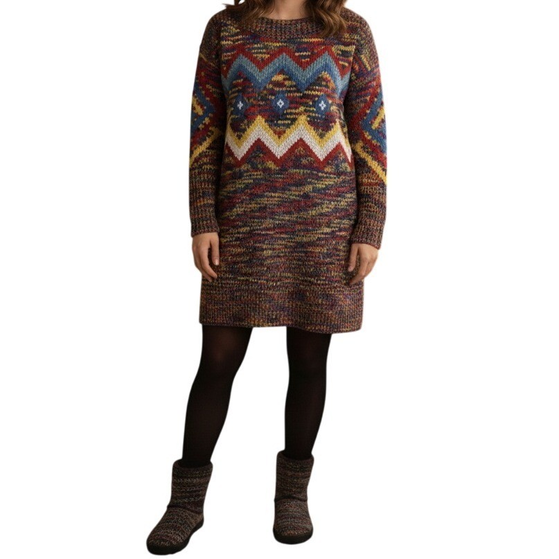 Monroe & Main Womens Sweater Tunic Mini Dress Small Colorful Artsy Bohemian 90s