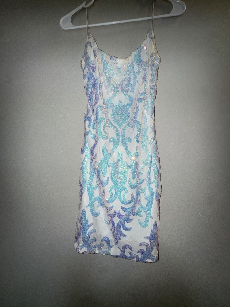 White Iridescent Sequin Bodycon Mini Dress
