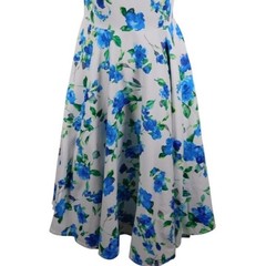 Grace Karen White Blue Floral Fit Flare Sleeveless Boat Neck Midi Dress S
