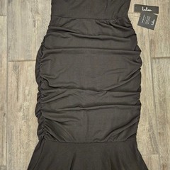 Lulus Dress Womens Size XS Any Given Moment Black Ruched Mermaid Maxi Gown NEW