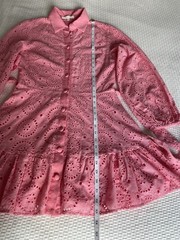 Fanco Eyelet Button Down Pink Mini Ruffled Cotton Dress Sz M See Measurements