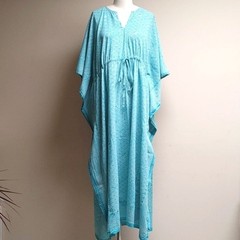 Anokhi Turquoise & White Cotton Caftan One Size Fits Most