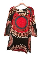 Aryeh Women Brown, Red, Blue, Mandala Dress With Tortoiseshell Rings Sz. XXL NWT