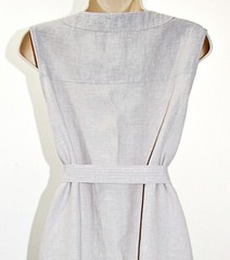 TAHARI 100%Linen Button-Side-Slits Pockets Belted Midi Dress in Light Grey sz XL