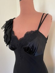 Karen Millen Black Dress Silk Asymmetric Cocktail One Shoulder Lace Trim US 6