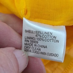 Gianni Bini Nancy Tie Sleeve Dress Womens L Citrus Yellow Linen Blend Ruffle Hem