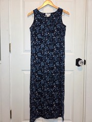 VTG Jennifer Moore 90s Dress Black Blue Floral 4 Petite Cottagecore Whimsigoth