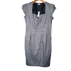 Worthington Women Gray Black Textured Sheath Dress Sz 14 NWT Square Neck Pockets