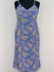 VINTAGE 90s/Y2K Blue Paisley Midi Slip Dress Lace Trim Hem Size 11/12