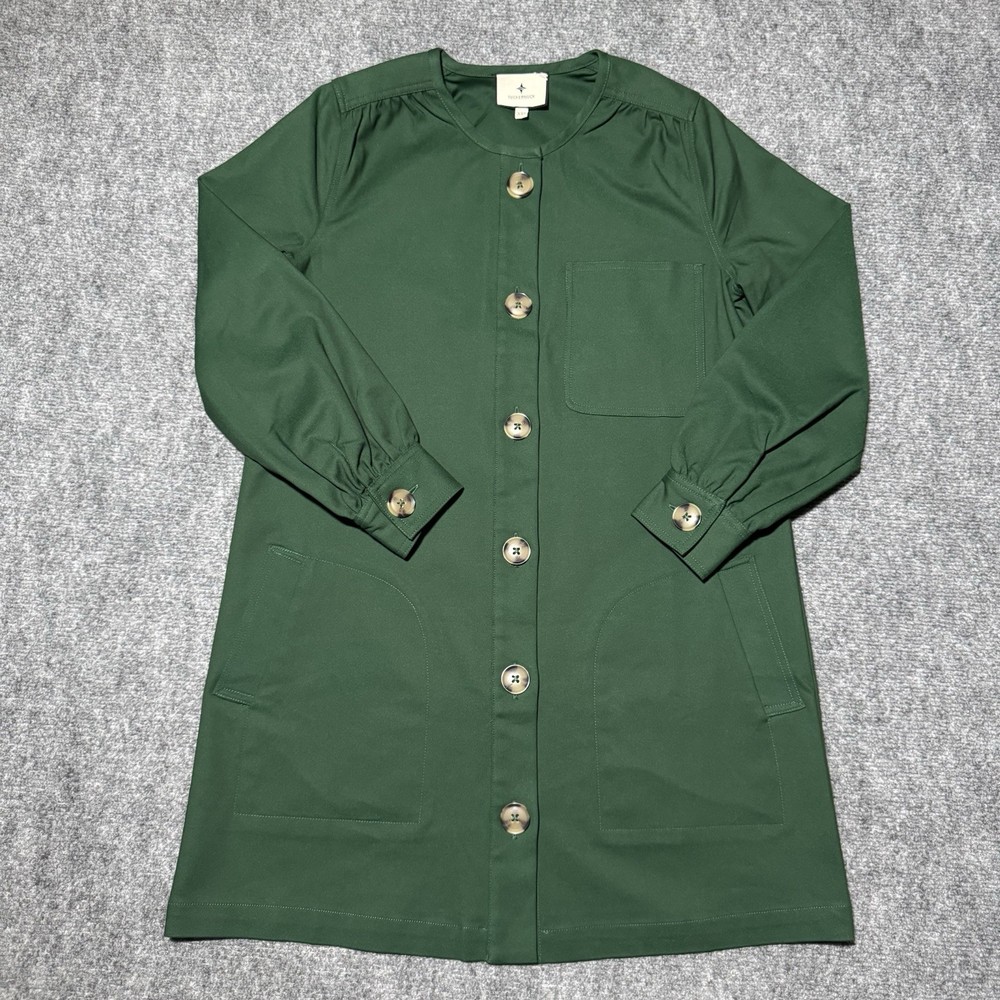 TUCKERNUCK Dark Green Blake Dress Size XXS Long Sleeve Button Knee-Length