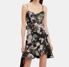Nicholas Black Floral Sweetheart Sleeveless Belted A-Line Mini Dress Zip 2